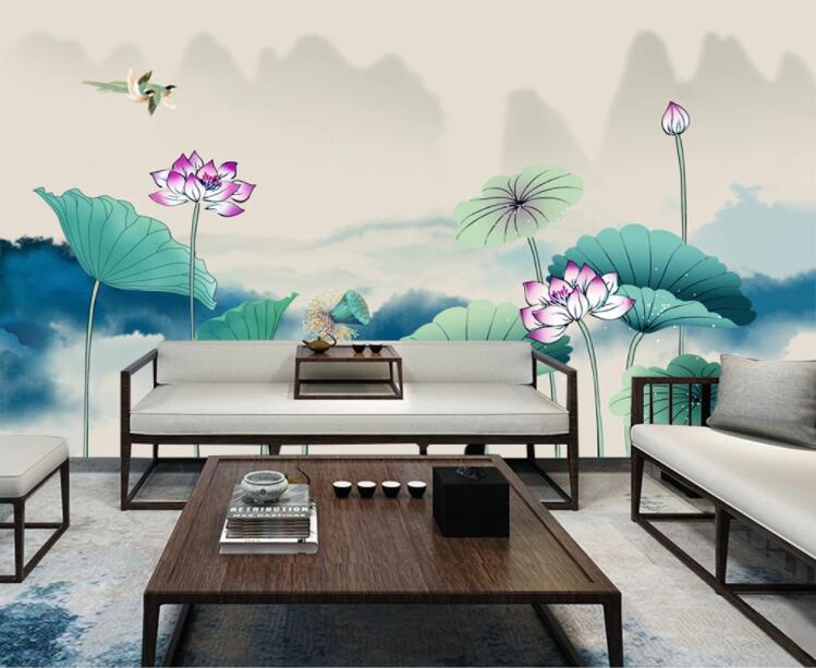 3D Lotus Leaf WC2658 Wall Murals