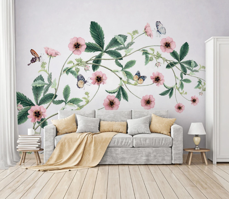 3D Plum Bee Butterfly WC2068 Wall Murals