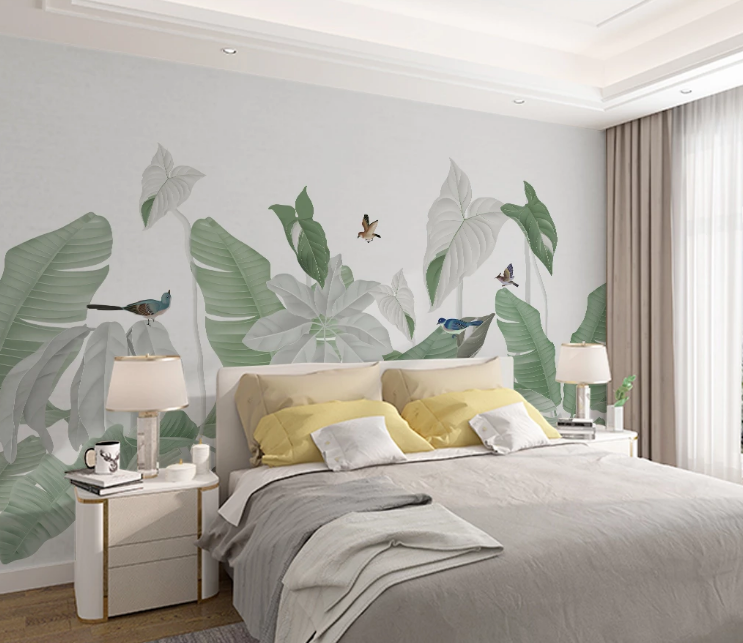 3D White Leaves WC2057 Wall Murals