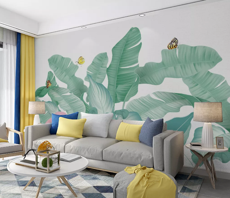 3D Banana Leaf Butterfly WC2055 Wall Murals