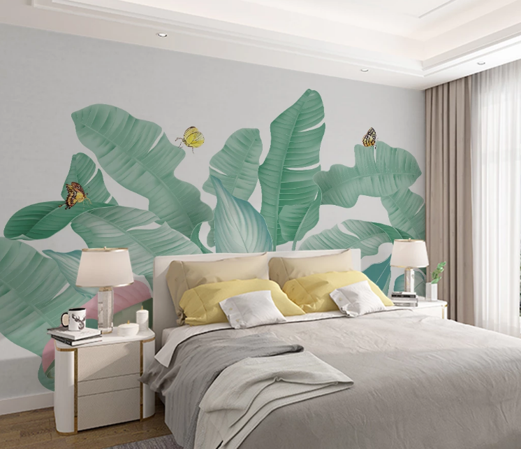 3D Banana Leaf Butterfly WC2055 Wall Murals