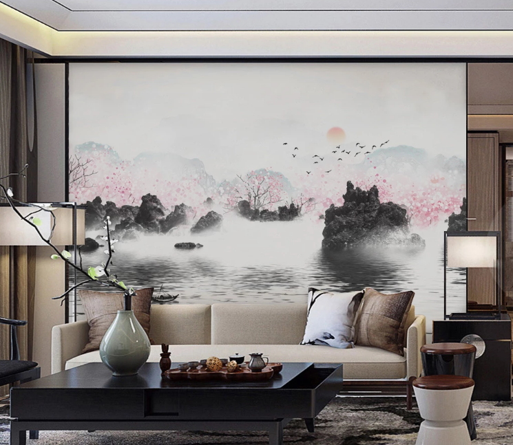 3D Peach Blossom Lake WC1981 Wall Murals