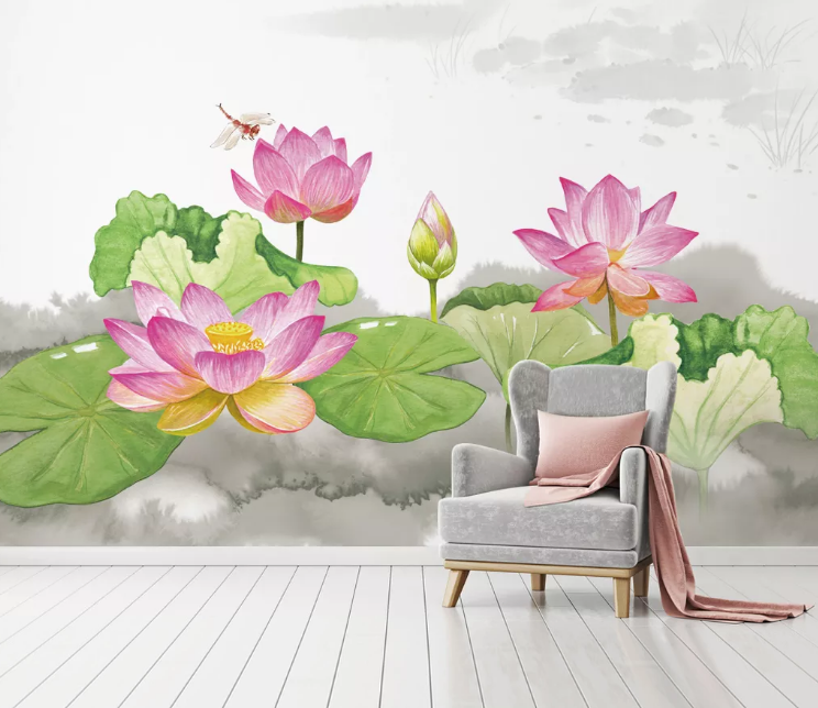 3D Lotus Dragonfly WC1898 Wall Murals