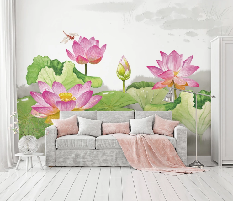 3D Lotus Dragonfly WC1898 Wall Murals