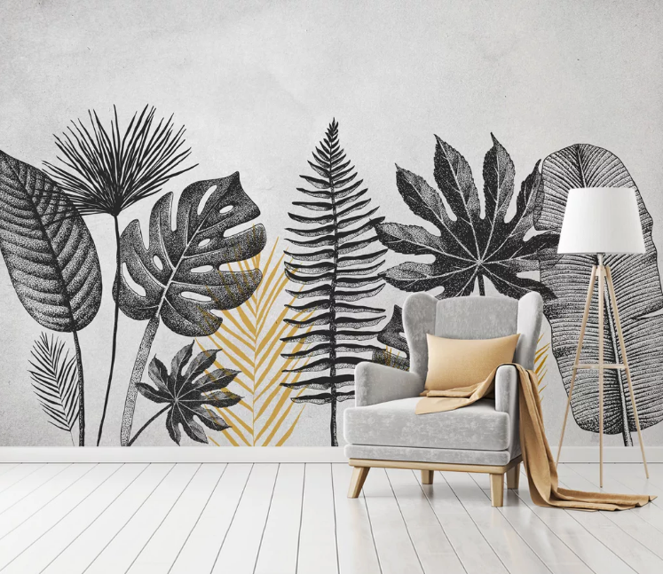 3D Black Banana Leaf WC1876 Wall Murals