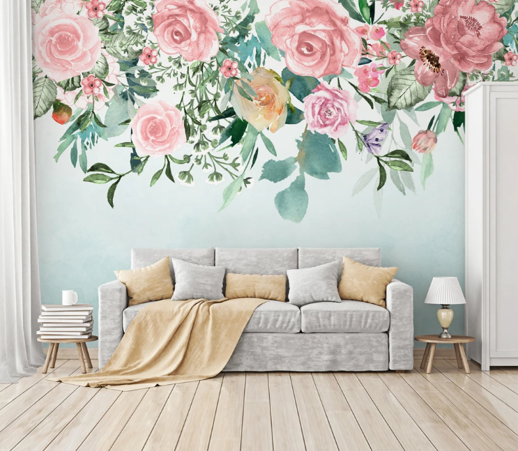 3D Red Rose Leaves WC1796 Wall Murals