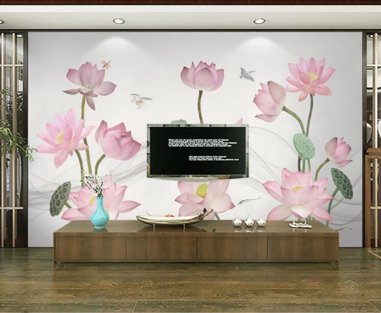 3D Lotus Bird WC2469 Wall Murals