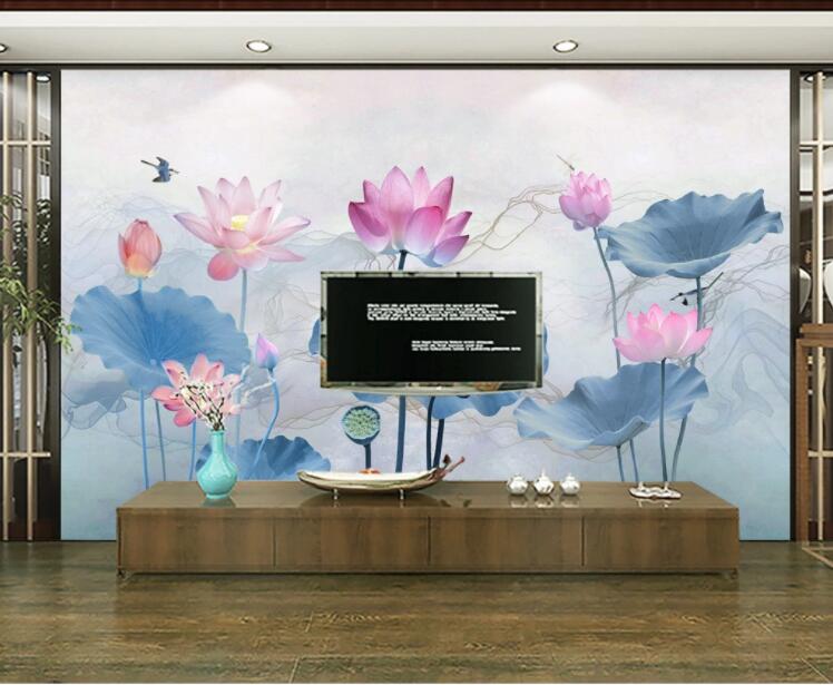 3D Swallow Lotus WC2419 Wall Murals