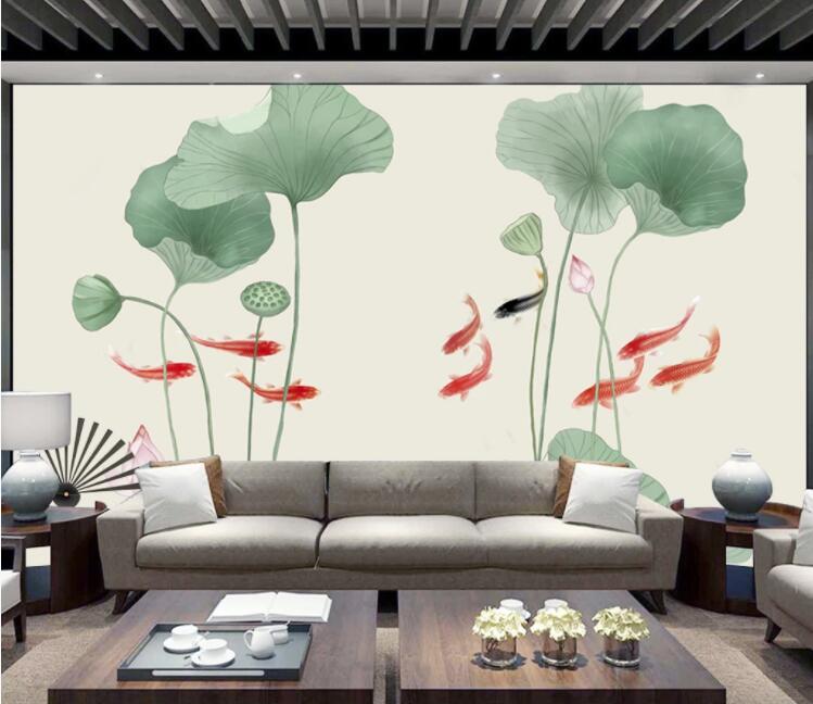 3D Goldfish Lotus Leaf WC2406 Wall Murals