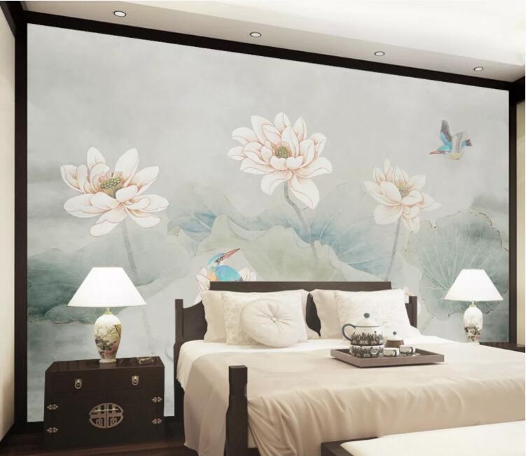 3D Lotus Bird WC1974 Wall Murals