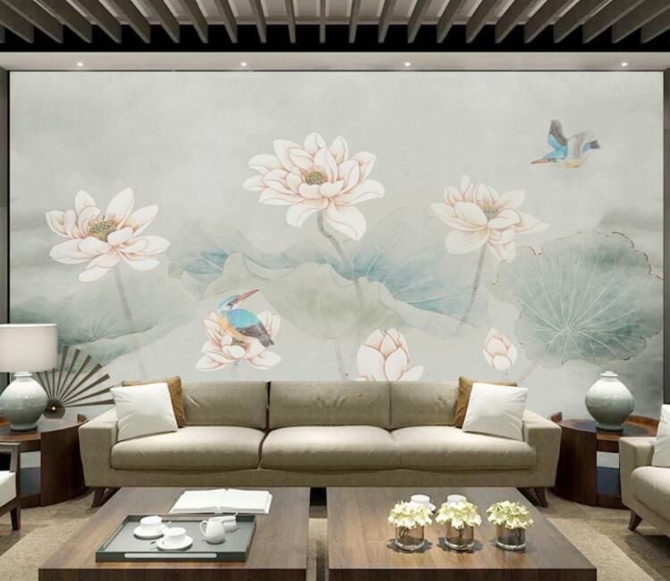 3D Lotus Bird WC1974 Wall Murals