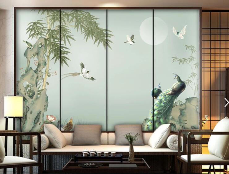 3D Peacock Bird Stone WC2497 Wall Murals