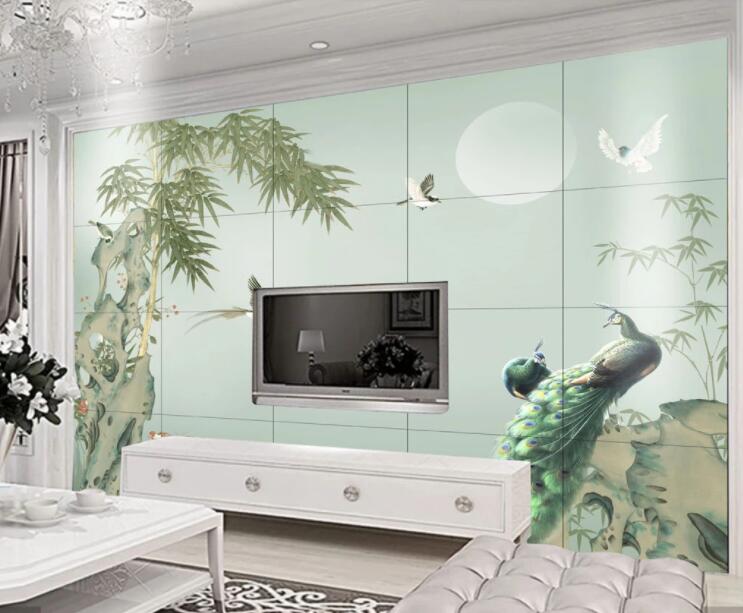 3D Peacock Bird Stone WC2497 Wall Murals