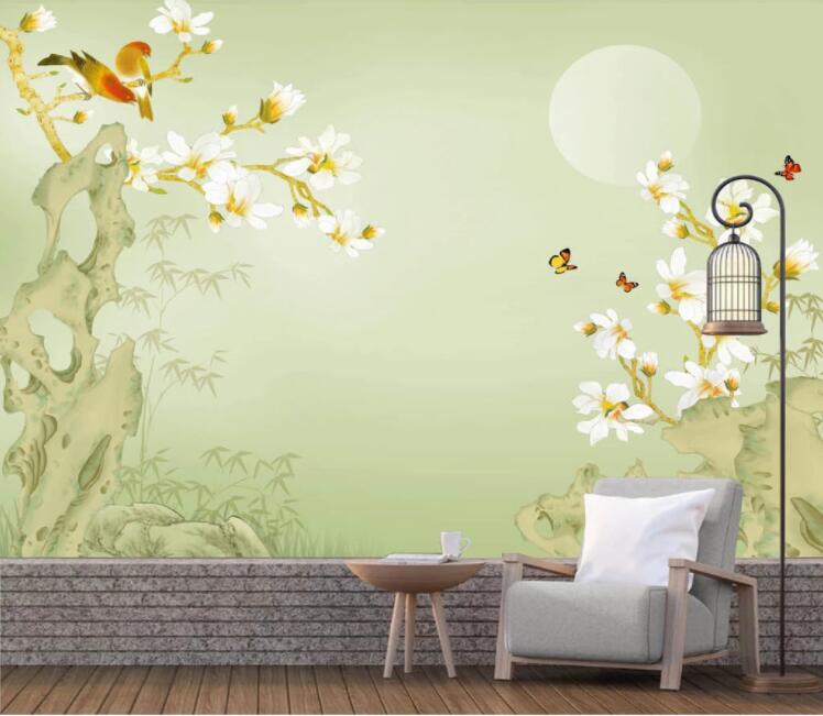 3D Stone Flower Butterfly WC2484 Wall Murals