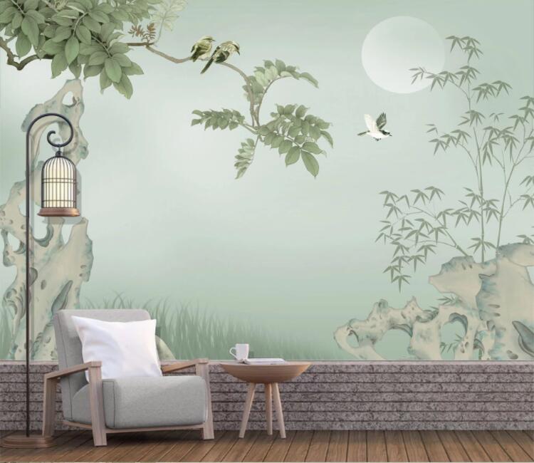 3D Stone Moon Tree WC2466 Wall Murals