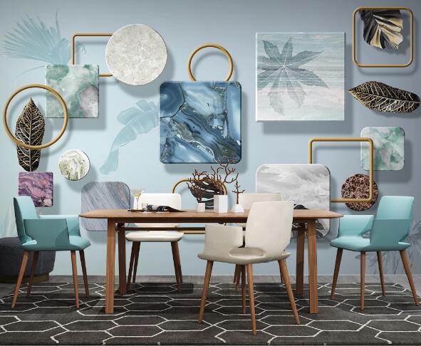 3D Marble Leaves WC1811 Wall Murals