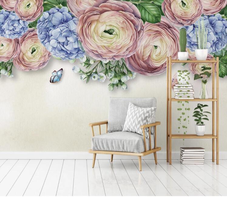 3D Peony Butterfly WC950 Wall Murals