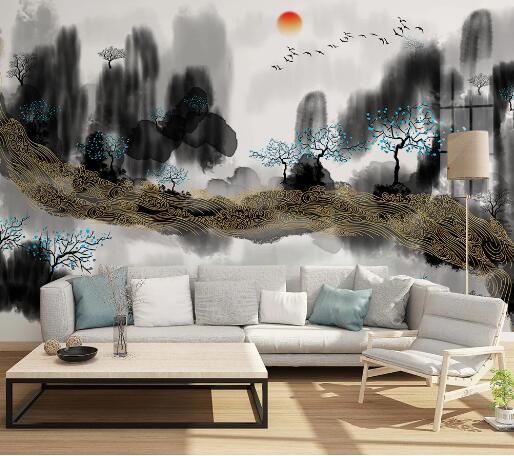 3D Black Mountain WC1786 Wall Murals