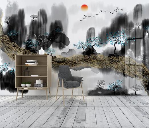 3D Black Mountain WC1786 Wall Murals