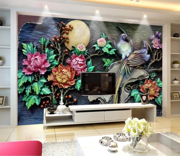 3D Parrot Flower Fruit WC1034 Wall Murals