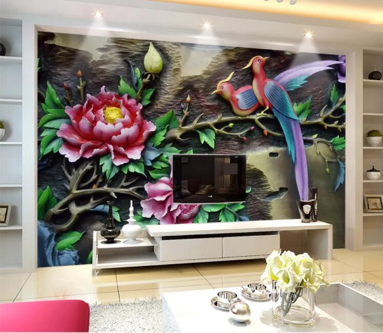 3D Bird Peony WC1032 Wall Murals