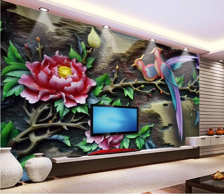 3D Bird Peony WC1032 Wall Murals