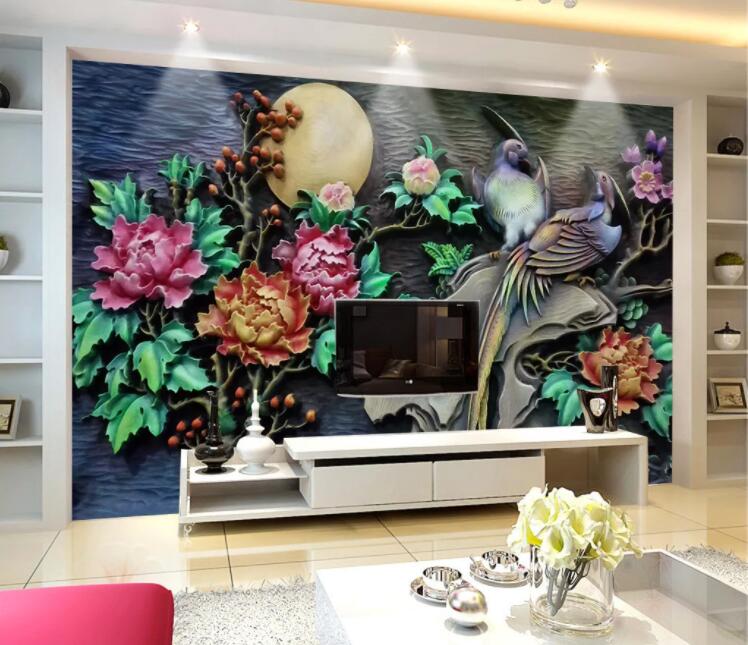 3D Moon Peony WC1031 Wall Murals