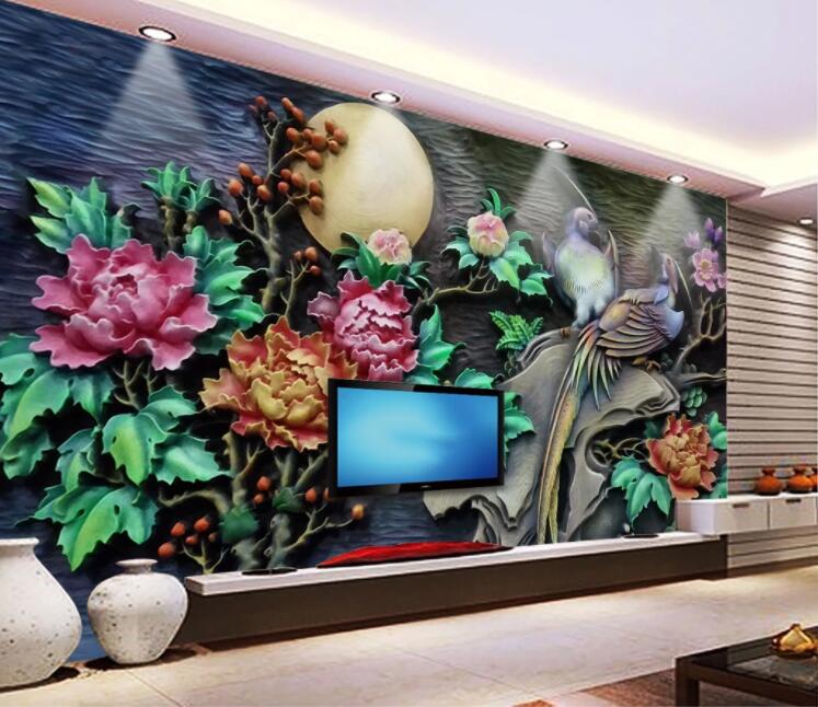 3D Moon Peony WC1031 Wall Murals