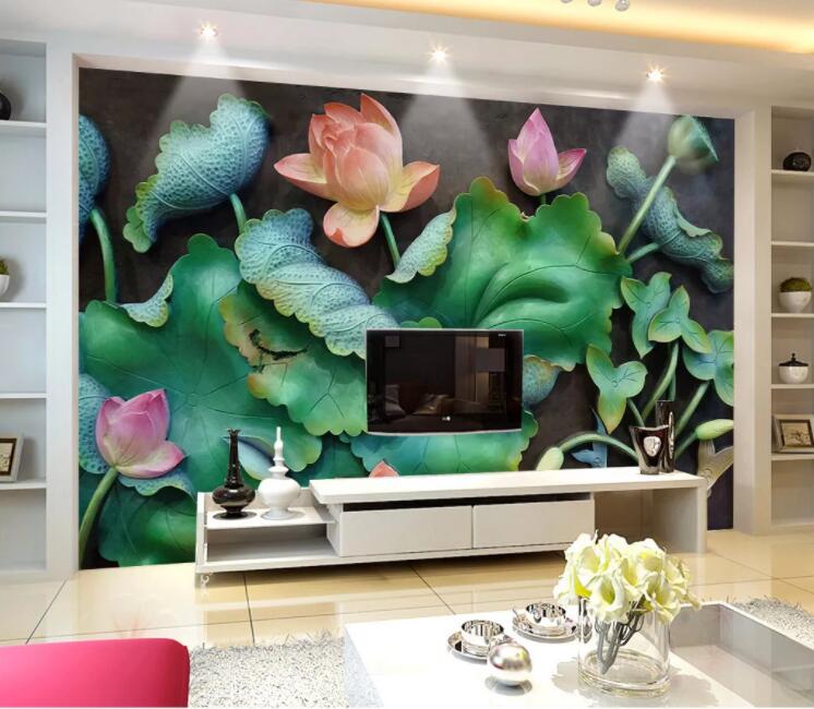 3D Lotus Goldfish WC1029 Wall Murals