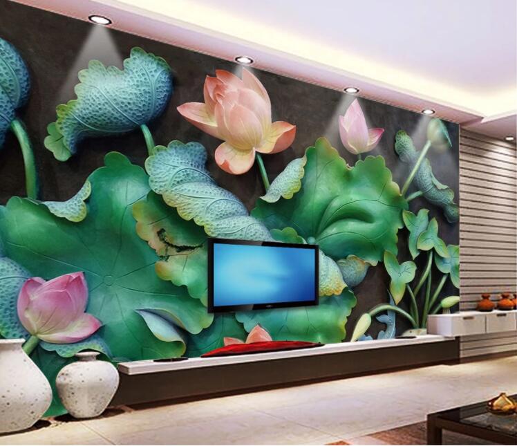 3D Lotus Goldfish WC1029 Wall Murals