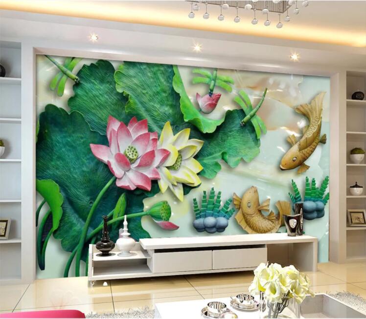 3D Goldfish Lotus WC1008 Wall Murals