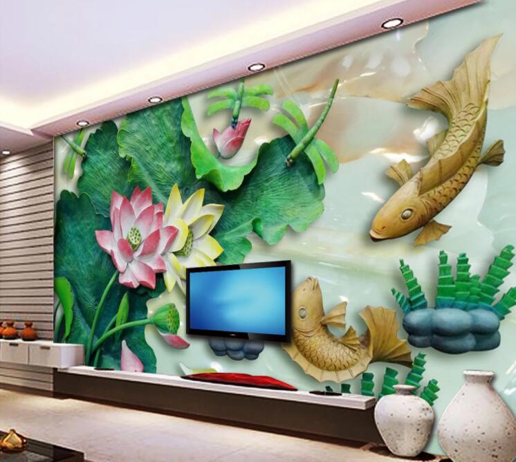 3D Goldfish Lotus WC1008 Wall Murals