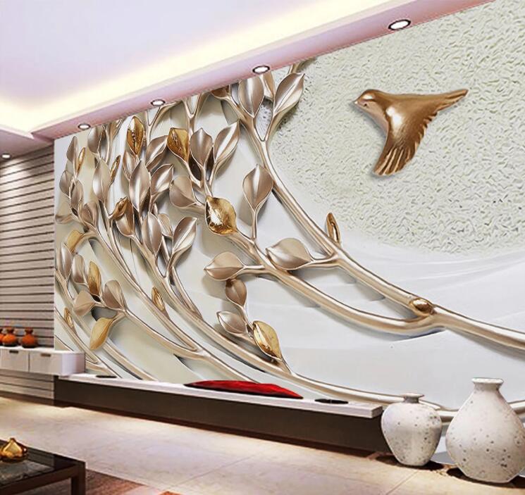 3D Golden Leaf Bird WC894 Wall Murals