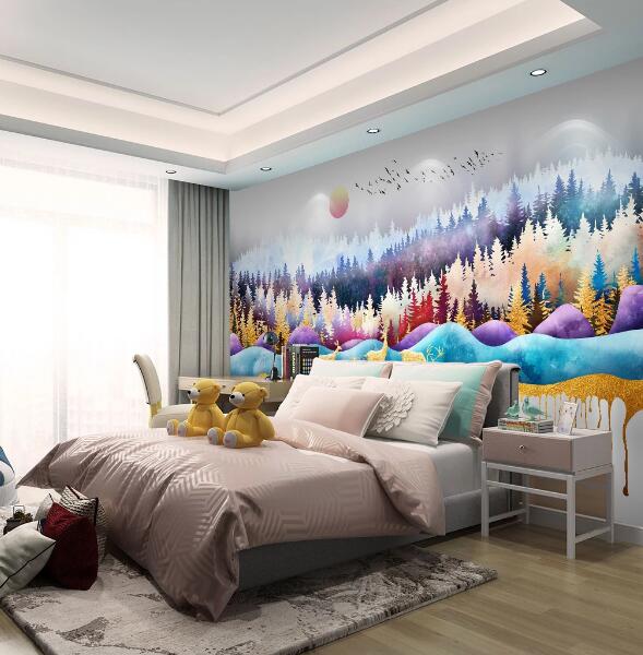 3D Colorful Woods WC1725 Wall Murals