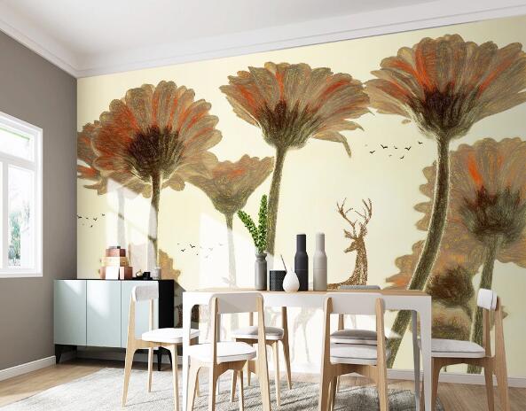 3D Deer Flower WC1672 Wall Murals