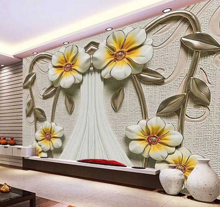 3D Vase Silver Leaves WC869 Wall Murals