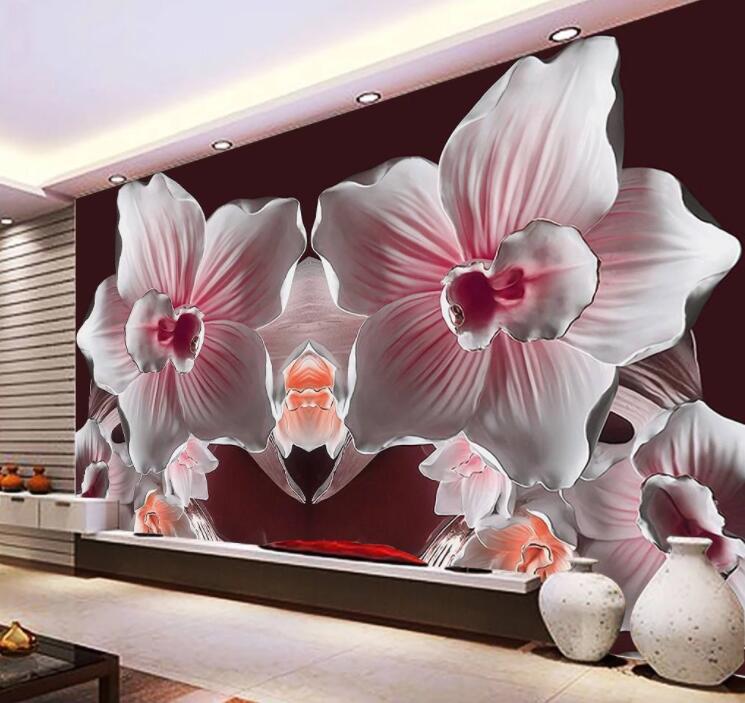 3D Blooming Red Flowers WC857 Wall Murals