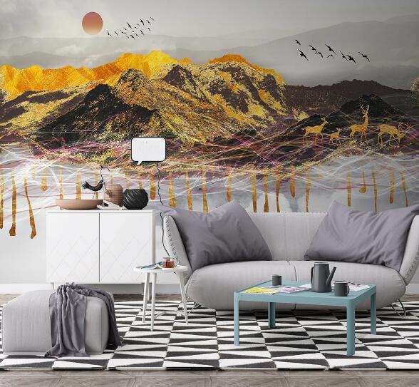 3D Golden Mountain WC1669 Wall Murals