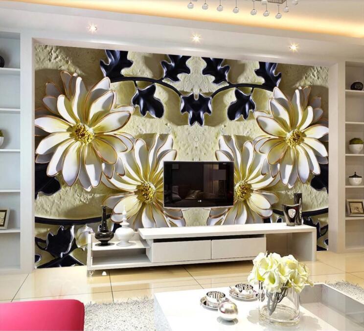 3D White Chrysanthemum WC849 Wall Murals