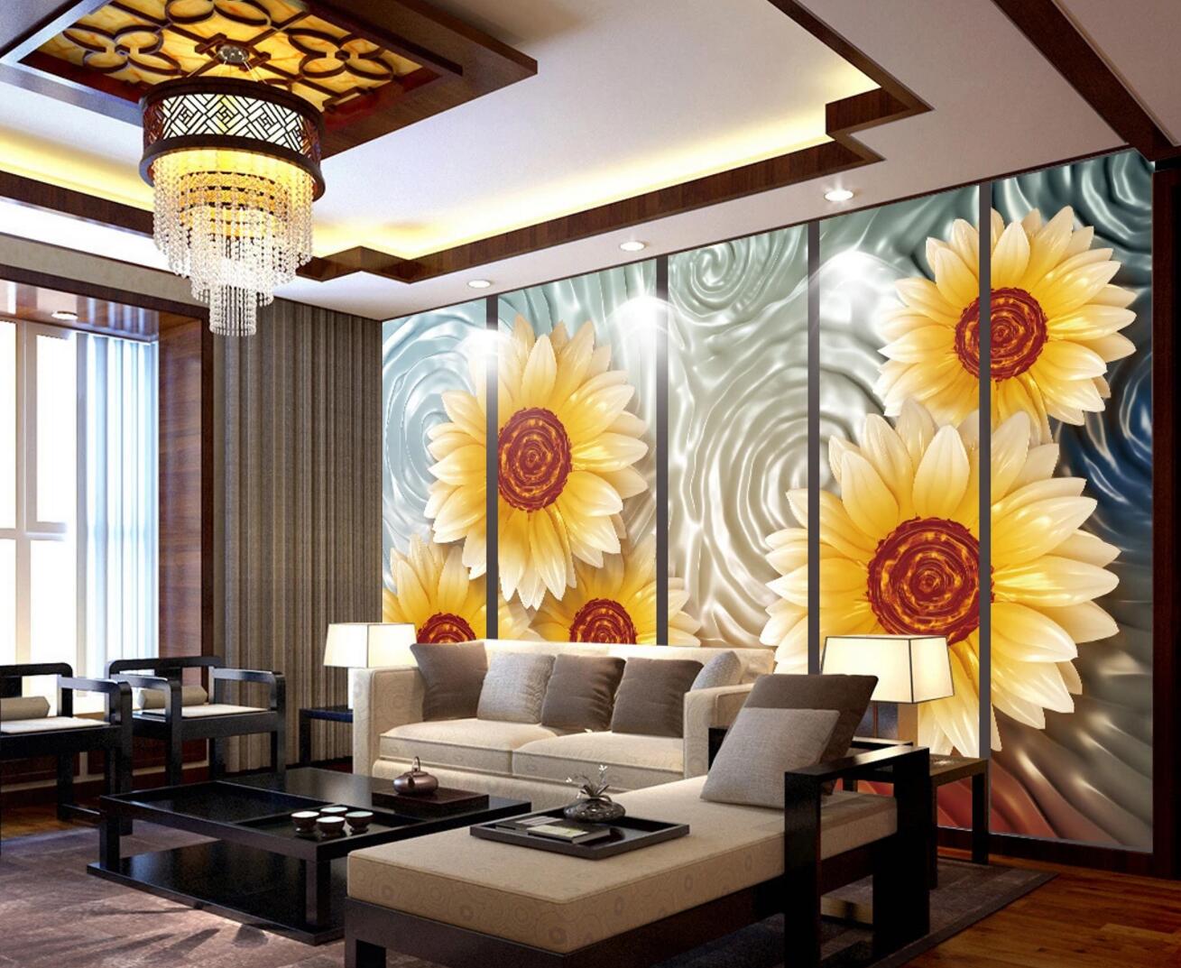 3D Jade Sunflower WC464 Wall Murals