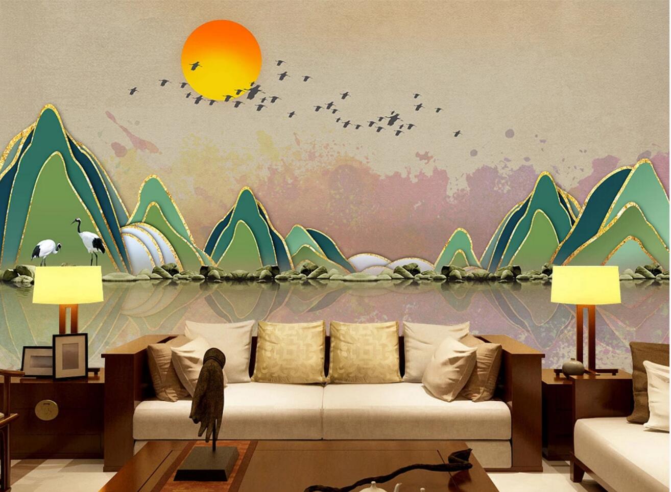 3D Crane Fisherman WC492 Wall Murals