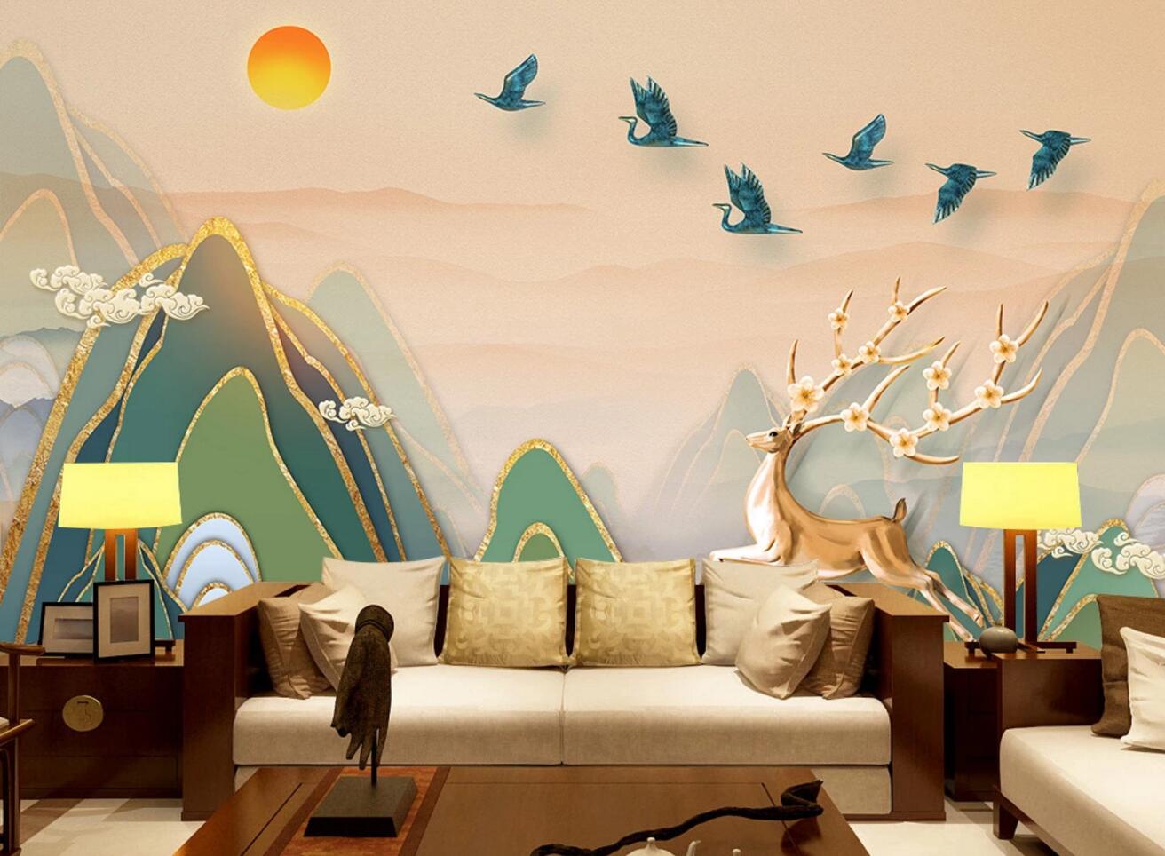 3D Mountain Deer WC491 Wall Murals