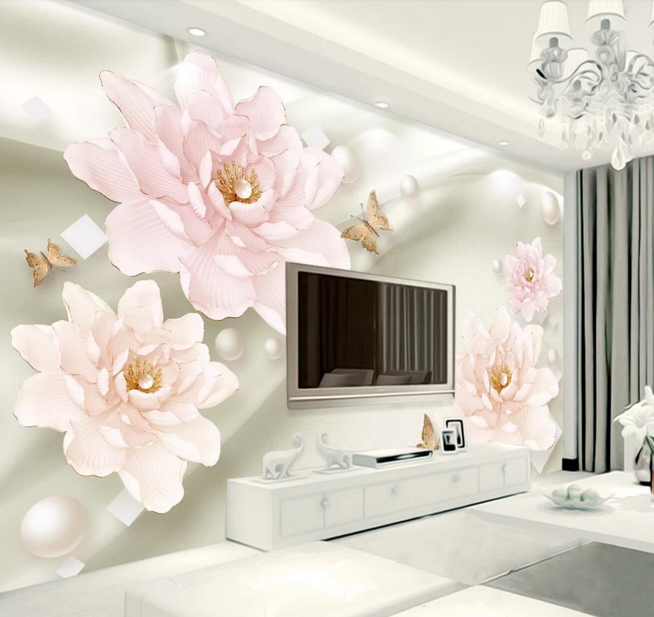 3D Peony Butterfly WC661 Wall Murals