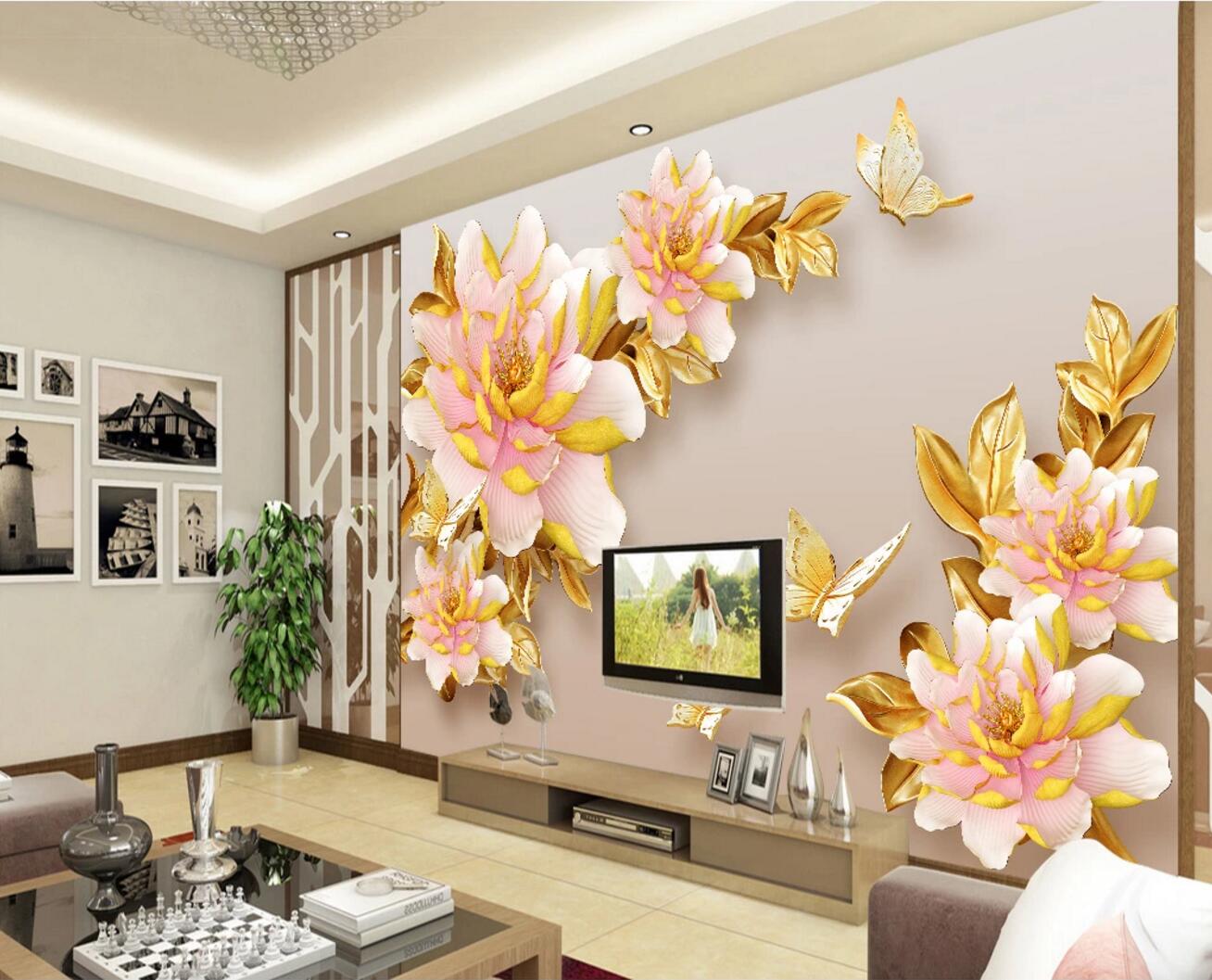 3D Yellow Peony W613 Wall Murals