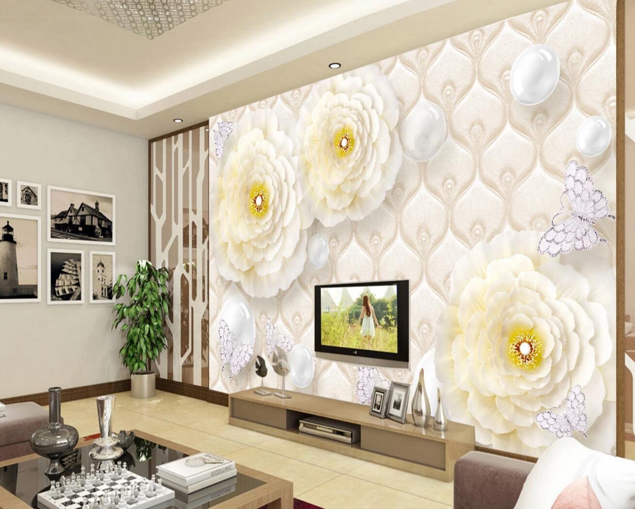 3D Yellow Peony Pearl WC743 Wall Murals