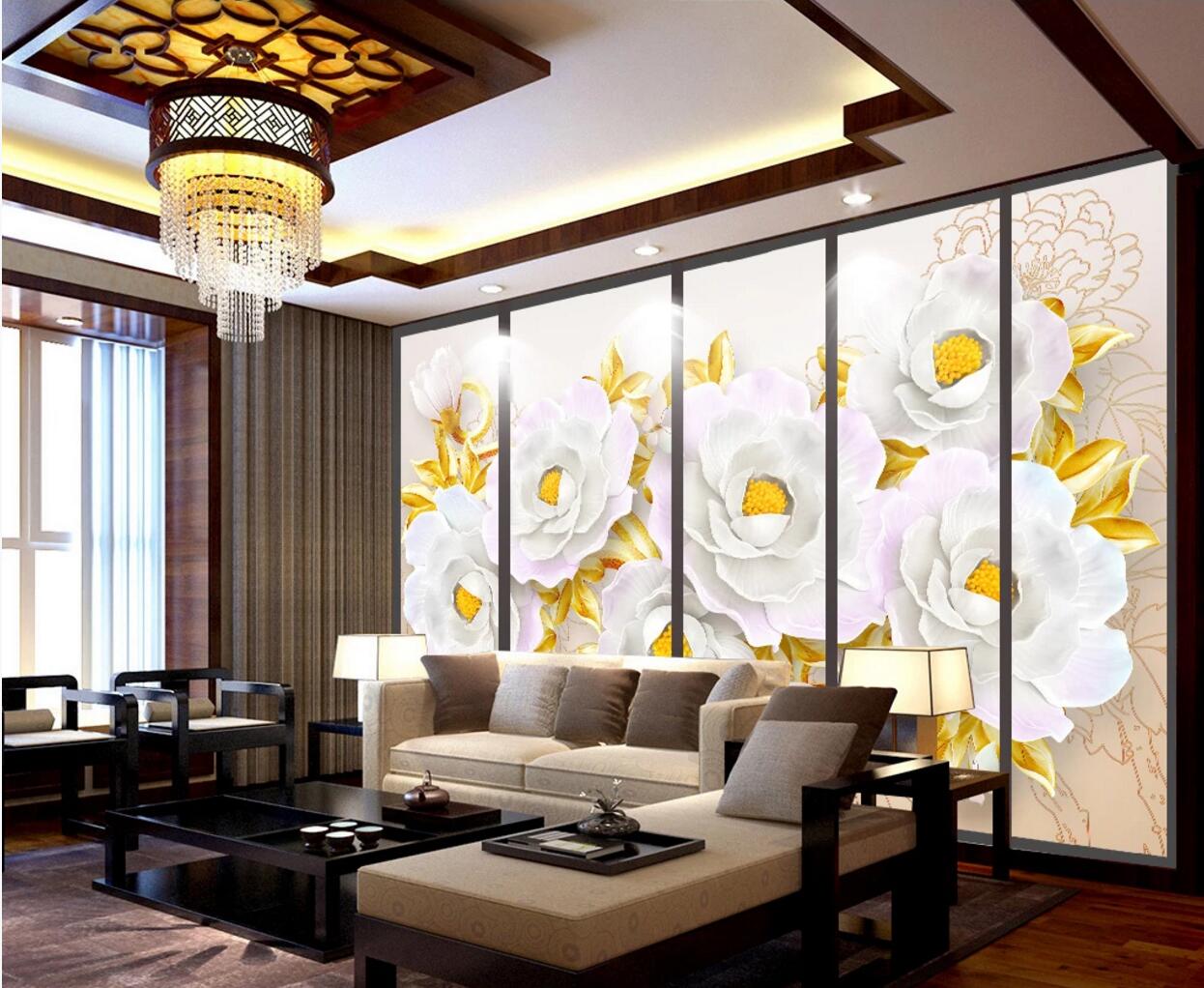 3D Golden Leaves Flower WC730 Wall Murals