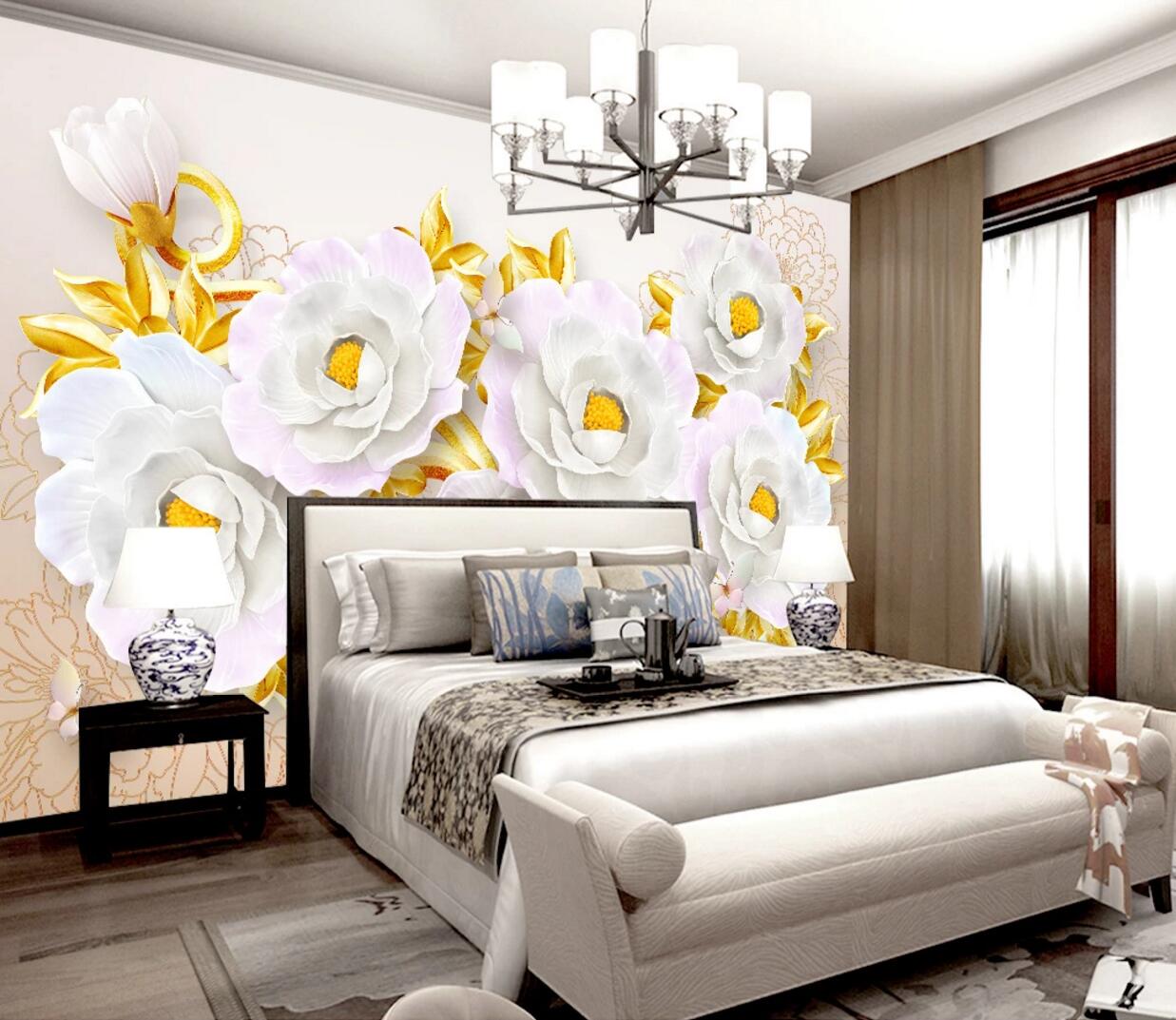 3D Golden Leaves Flower WC730 Wall Murals