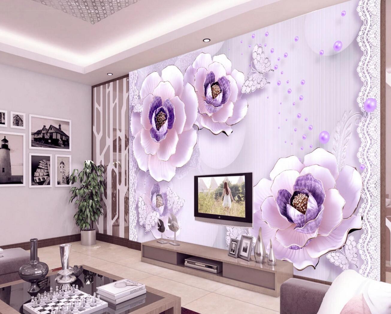 3D Purple Pearl Flower WC728 Wall Murals