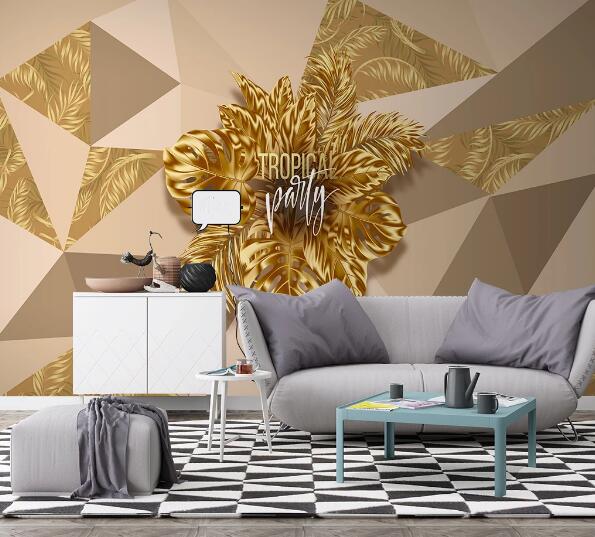 3D Golden Leaves WC1331 Wall Murals