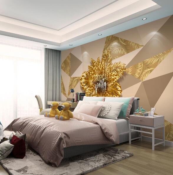 3D Golden Leaves WC1331 Wall Murals